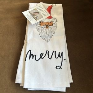 Rae Dunn “ Merry “ Christmas Santa Claus Kitchen Towels Set of 2 Cotton